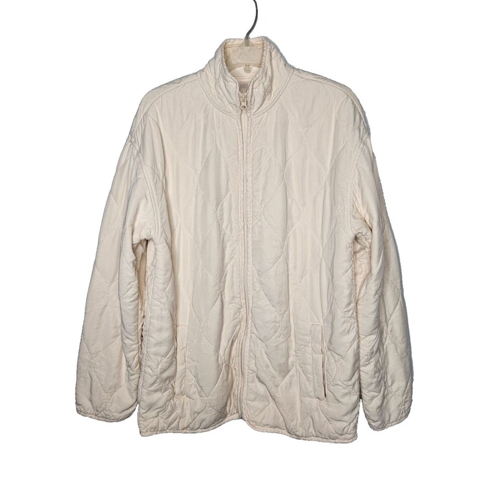 FABLETICS High Neck Quilted Jacket Women's Small Cream Lightweight Full Zip